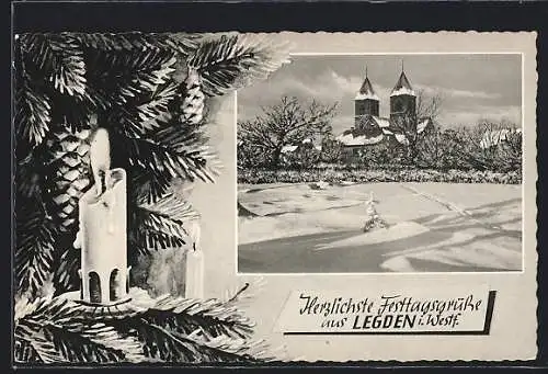 AK Legden, Blick zur Kirche, im Winter