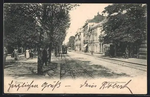 AK Essen, Strassenbahn auf der Kettwiger-Chaussee