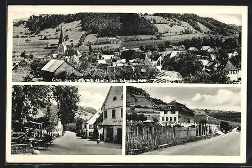 AK Unter-Münkheim bei Schwäb. Hall, Ortsansicht und Strassenpartien