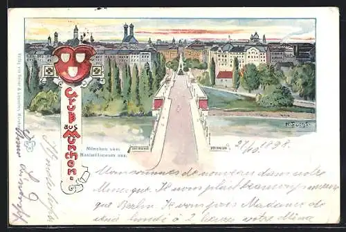 Künstler-AK München, Ausblick vom Maximilianeum