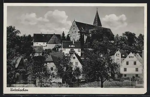 AK Unterkochen, Teilansicht mit Kirche