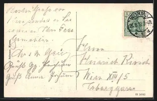 AK Worms a. Rh., Boote am Hafen