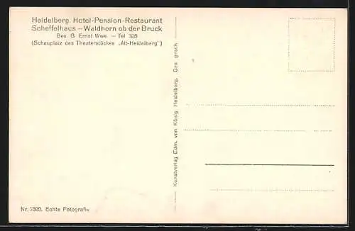 AK Heidelberg, Hotel Waldhorn ob der Bruck Scheffelhaus, Karl-Heinz-Zimmer