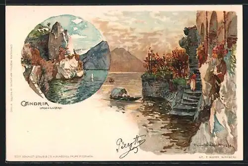 Künstler-AK Manuel Wielandt: Gandria, Lago di Lugano