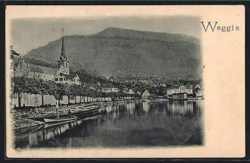 AK Weggis, Uferpartie mit Kirche