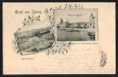 AK Zürich, Sonnen-Quai und Quaibrücke