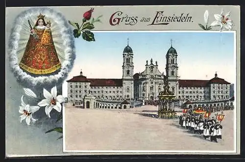 AK Einsiedeln, Prozession vor dem Kloster