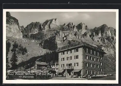 AK Urnerboden, Hotel Pension Wilhelm Tell und Post mit Jägernstöcke