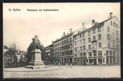 AK St. Gallen, Marktplatz mit Vadiandenkmal