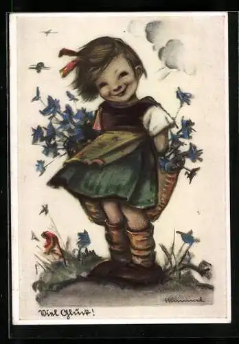 Künstler-AK Hummel: Mädchen mit einem Blumenkorb