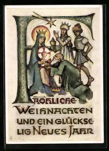 Künstler-AK Hummel: Die drei heiligen Könige huldigen dem Jesukind