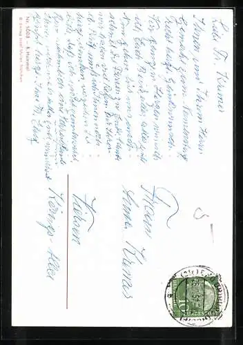 Künstler-AK Hummel: Kleines Mädchen und kleiner Junge unter einem Schirm