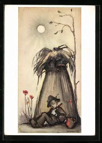 Künstler-AK Hummel: Kleiner Landstreicher beim Mittagsschlaf