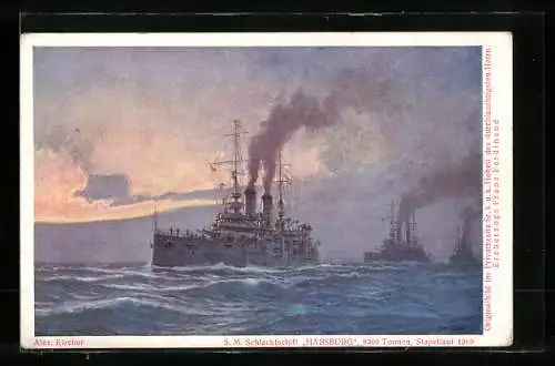 Künstler-AK Alexander Kircher: Kriegsschiff SM Habsburg der k.u.k. Marine