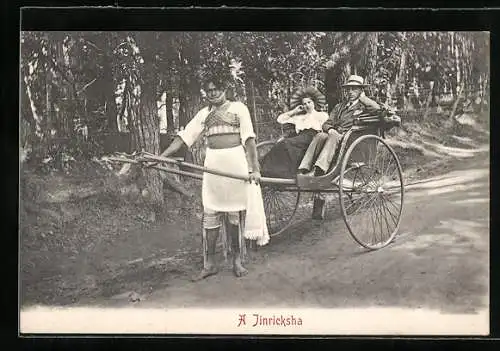 AK Durban, Mann mit Fahrgästen auf seiner Rikscha