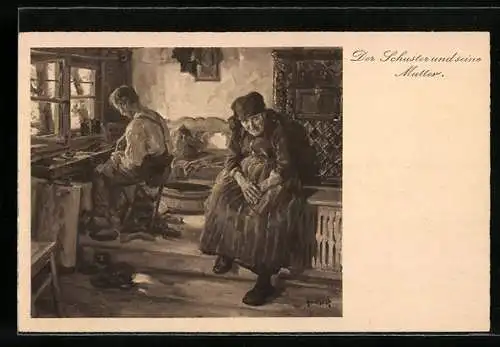 Künstler-AK Der Schuster und seine Mutter