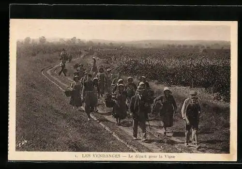 AK Les Vendanges, Le départ pur la Vigne