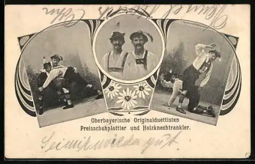 AK Oberbayerische Originalduettisten Preisschuhplattler und Holzknechttrankler
