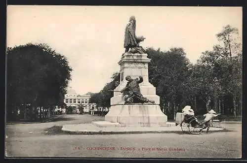 AK Cochinchine, Saigon, Place et Statue Gambetta