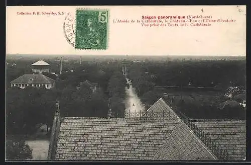 AK Saigon, L`Abside de la Cathédrale, le Château d`Eau et l`Usine élévatoire, vue prise des Tours de la Cathédrale