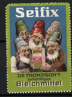 Reklamemarke Seifix - selbsttätiges Bleichmittel, Dr. Thompson, Zwerge mit Bleichmittelschachtel