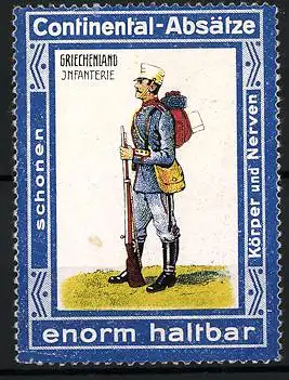 Reklamemarke Continental-Absätze sind enorm haltbar, Militär Griechenland, Infanterist