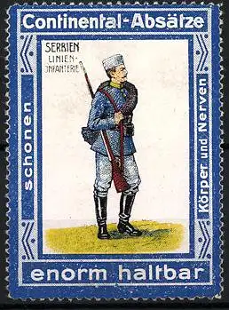 Reklamemarke Continental-Absätze sind enorm haltbar, Militär Serbien, Linieninfanterist