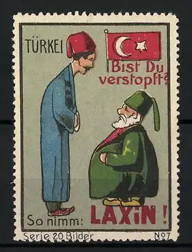 Reklamemarke Laxin - Abführmittel, Bist du verstopft? Türken im Gespräch, Flagge, Bild 7 von 20