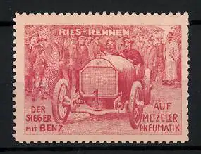 Reklamemarke Ries-Rennen, der Sieger mit Benz auf Metzeler Pneumatik