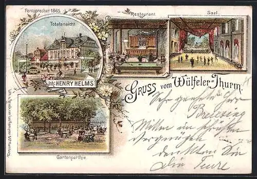 Lithographie Hannover-Wülfel, Gasthaus Wülfeler Thurm