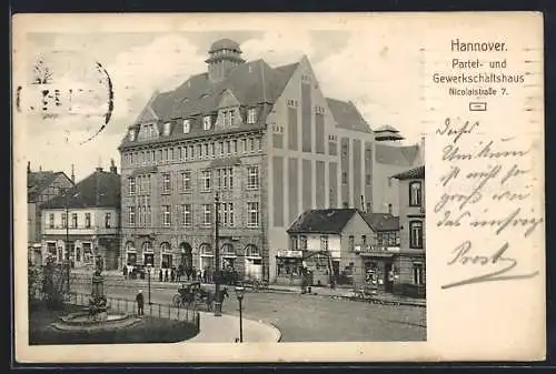 AK Hannover, Partei- und Gewerkschaftshaus in der Nicolaistrasse 7 mit Zigarrengeschäft