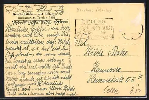 AK Celle, Gesellschaftshaus und Cafe Rosengarten, Biesterstrasse 6