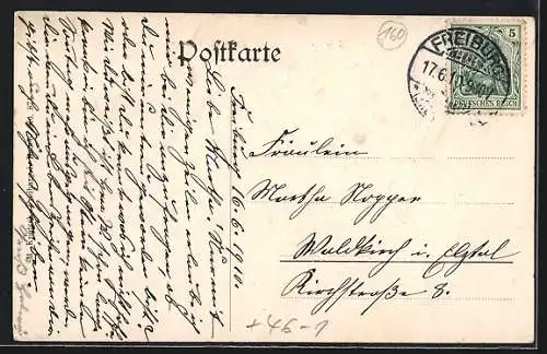 AK Freiburg i. B., Zähringerstrasse mit Restaurant zum Löwen mit Strassenbahn