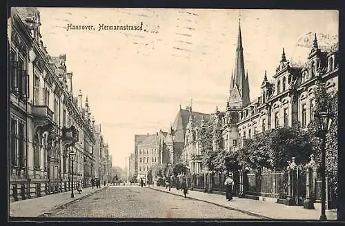 AK Hannover, Hermannstrasse mit Kirche
