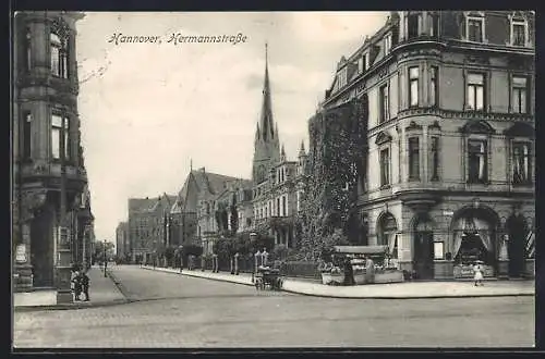AK Hannover, Hermannstrasse mit Kirche