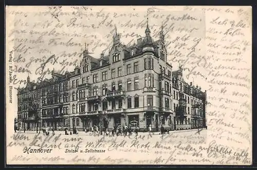 AK Hannover, Stolze- und Sallstrasse mit Lebensmittelgeschäft