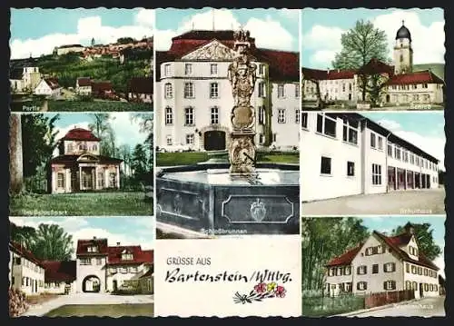 AK Bartenstein, Schlossbrunnen, Krankenhaus, Schulhaus, Schloss