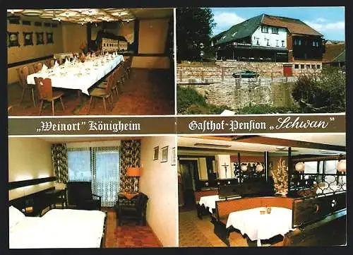 AK Königheim, vier Ansichten von Gasthof-Pension Schwan