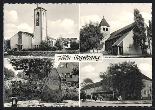 AK Köln-Vogelsang, Kath. Kirche, Ev. Kirche mit Pfarrhaus, Denkmal