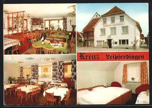 AK Leipferdingen, Gasthaus zum Kreuz, Front- und Innenansichten, Bes. Familie Frenzel