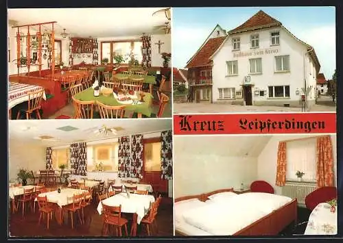 AK Leipferdingen, Gasthaus zum Kreuz, Front- und Innenansichten, Bes. Familie Frenzel