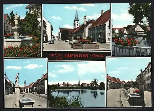 AK Hüfingen / Baden, Marktplatz, Brunnen, Gesamtansicht