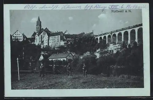 Mondschein-AK Rottweil a. N., Teilansicht mit Viadukt