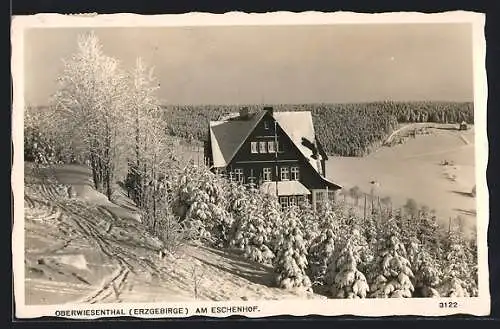 AK Oberwiesenthal /Erzgebirge, Partie am Eschenhof im Winter