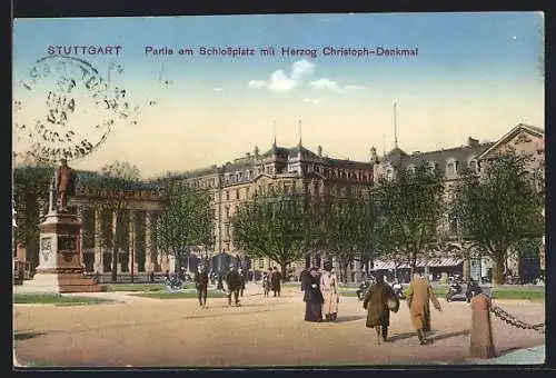 AK Stuttgart, Schlossplatz mit Herzog-Christoph-Denkmal