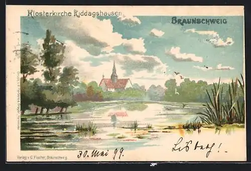 Lithographie Braunschweig, Klosterkirche Riddagshausen