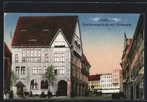 AK Nordhausen, Sparkassengebäude mit Kornmarkt
