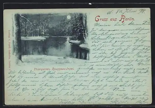 Mondschein-AK Berlin-Tiergarten, Thiergarten, Rousseau-Insel
