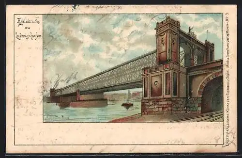 Lithographie Ludwigshafen / Rhein, Rheinbrücke