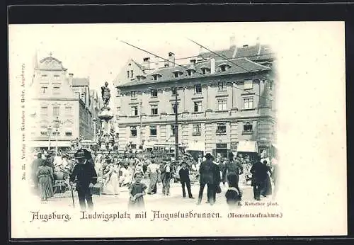 AK Augsburg, Ludwigsplatz mit Augustusbrunnen